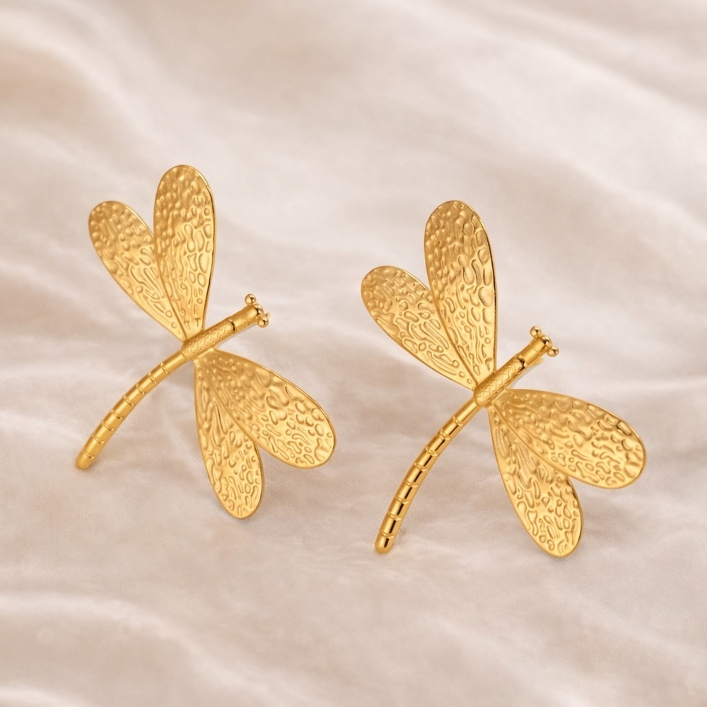 Gold Dragonfly Earrings - Picture 10 of 10